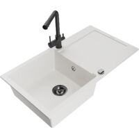 Mexen Leo fregadero de granito de 1 seno con escurridor y grifo de cocina Duero, blanco - 6501-20-671600-70