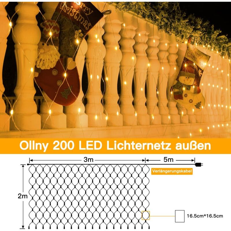 Qelus Lichternetz Außen 3x2m, 200 LEDs Lichternetz mit Timer 8 Modi Qelus Lichternetz Außen 3x2m, 200 LEDs Lichternetz mit Timer 8 Modi