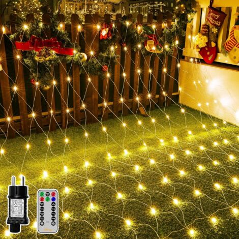 Lichternetz Außen 3x2m, 200 LED Lichterkette außen Netz warmweiß mit Fernbedienung Timer, IP67 wasserdicht Lichternetz Innen 8 Modi für Büsche Garten Zimmer Balkon