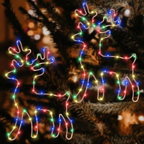 Beleuchtet Rentier Weihnachtsdeko, 120 LED Bunt Fenster Beleuchtung Lichterketten, 8 Modi Mit Timer Batterie Leuchte Deko Hängen Weihnachtsbeleuchtung Halloween, Vorhang, Balkon, Hochzeit (10 Stück) (1/5)