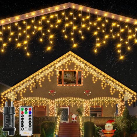Eisregen Lichterkette Außen 10m, 300 LED Lichterkette außen Strom mit Fernbedienung, wasserdicht Weihnachtsbeleuchtung außen mit Timer 8 Modi für Balkon Weihnachten Haus Carport(warmweiß)
