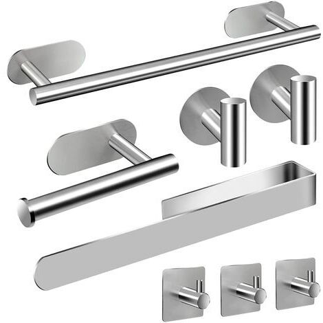 8-Teiliges Handtuchhalter Selbstklebend Silber Badezimmerzubehör Toilettenpapierhalter Handtuchhaken Edelstahl für Toilette Küche Büro (1/5)