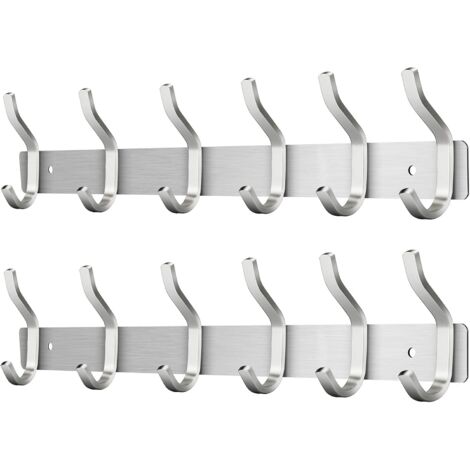Garderobenhaken Edelstahl, Hakenleiste Kleiderhaken Wand mit 6 Haken, Garderobe Garderobenleiste Wandgarderobe für Schlafzimmer Bad Küche (Silber, 6 Haken 2 Stück) (1/5)