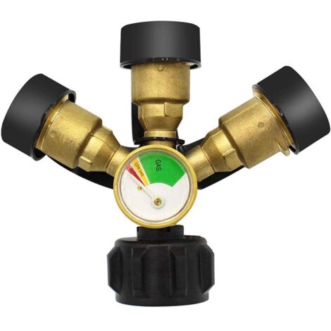 1 PCS 3-Wege-Propan-Splitter Propan-LP-Tank-T-Manometer-Adapter mit Manometer und Absperrventil