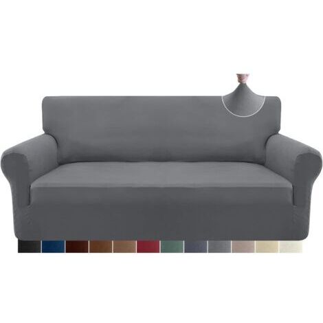 Stretch-Sofabezug für 3-Sitzer, superweiches Spandex für Hunde, Haustier-Couchbezug, Möbelschutz mit elastischer Unterseite (3-Sitzer, hellgrau)