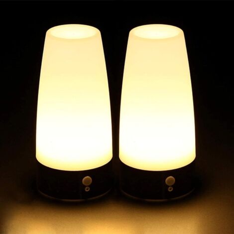 2er Set LED Bewegungsmelder Tischleuchte Nachtlicht LED-Tischlampe mit kabellosem PIR-Bewegungssensor verwenden 3x 1,5VAAA Batterie[Energieklasse A+] (Rund) (1/5)