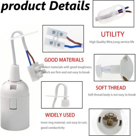 E27 reserve fitting - 12 stuks lampfitting met kabel, bouwplaatsfitting VDE-spanningstester, bouwfitting met kabel, zwarte renovatiefitting bouwplaatsfitting, gloeilampfitting, max. 60 W