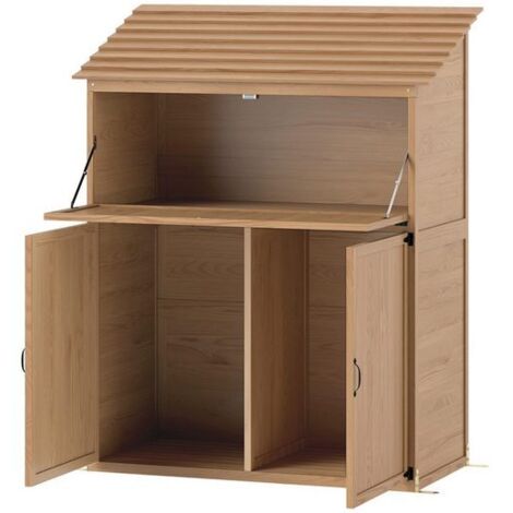 Gartenschrank Holz, Geräteschuppen mit Stufen-Pultdach Ablage klappbar Tisch Doppeltüren 110 x 54 x 136 cm, wetterfest Geräteschrank, Gerätehaus Gartenschuppen für Garten, Terrasse, Naturholz (1/5)