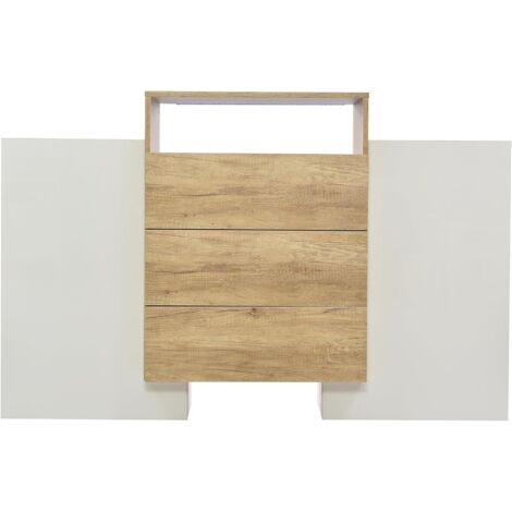 Sideboard, Moderner Kommode, Schrank 140cm, Hochglanz-Weiß und Holzfarbe, Mehrfarbige LED-Lichteffekte. Stilvolle Aufbewahrungslösung (Teilweise glänzende Oberfläche) (1/5)