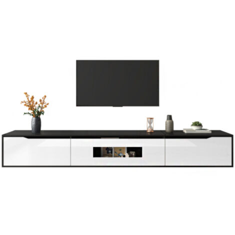 TV-Schrank Hochglanz 180 cm, Schwarz Weiß mit LED-Beleuchtung USB, modernes TV-Lowboard mit Wandmontage, Fernsehschrank mit Farbwechsel Licht für Wohnzimmer (1/5)