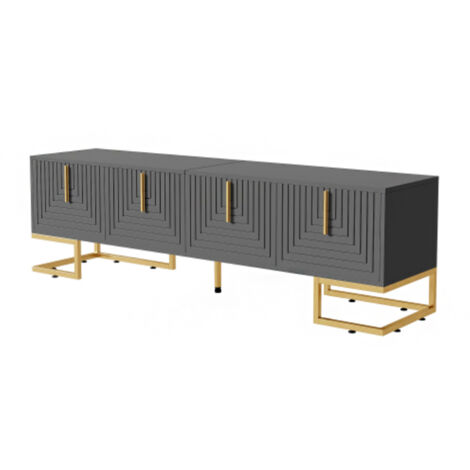 TV-Schrank,lowboard mit strukturierter Tür, TV-Möbel, goldenen Griffen und goldenen Füßen (1/5)