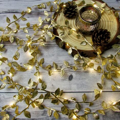 Leichte Girlande mit goldenen Blättern. LED-Lichterkette mit Mini-Weinblättern. Handgefertigte Weihnachtsdekoration. Herbstdekoration, Hochzeitstischläufergirlande (1/5)