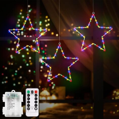 3 Stück LED Stern Lichter Weihnachtsdeko Fenster, 180 LED Sterne Weihnachtsbeleuchtung Batteriebetrieben mit 8 Modi Timer Fenster Sterne Lichterkette für Weihnachten Deko (Mehrfarbig) (1/5)