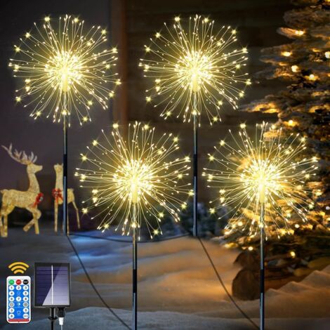 Gartendeko Solarleuchten für Außen, 4 x 120 LED Solarlichter Pusteblume, 8 Modi Solarstecker Gartenbeleuchtung Wetterfest Solarlampen Feuerwerk für Garten Balkon Terrasse Blumenkästen Deko [Energiekla (1/5)