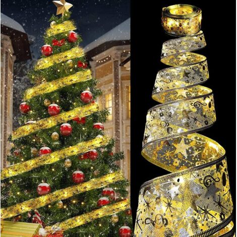 Weihnachtsband Deko Lichterkette 10M 100 LED Glänzende Bänder Lichter, Spitze Band Dekor für Weihnachten Garten Urlaub Party (1/5)