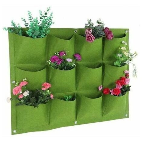 Plant Grow 12 Filztaschen zum Aufhängen von Pflanzen, abbaubarer vertikaler Topfbehälter, Beutel für Terrasse, Garten, Grün (1/5)