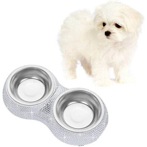 Crystallized Cat Double Pet Feeder Pet Food Dog Bowl Cream Color Size (1/5)