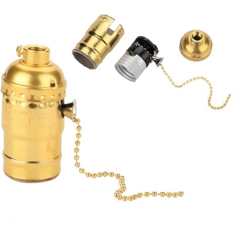 E27 Vintage-Lampenfassung, Aluminium-Lampenfassung, Schreibtisch-Tischlampe, Lampensockel, Retro-Lampenfassungsadapter, Schraubsockel mit Zugkettenschalter (Gold) (1/5)