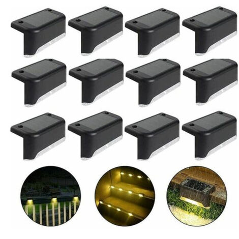 Wasserdichte Solar-Zaunleuchte, Solar-Terrassenleuchte, Treppenlampe, IP65 LED-Solar-Gartenleuchten für Terrassen-Treppenzäune (warmes Licht-Schwarz, 12 Stück) (1/5)