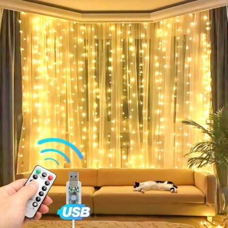 300 LED-Vorhanglichter mit 8 Modi, hängende Lichterkette, Fernbedienung, perfekt für drinnen und draußen, Weihnachten, Hochzeit, Party-Wanddekoration (1/5)