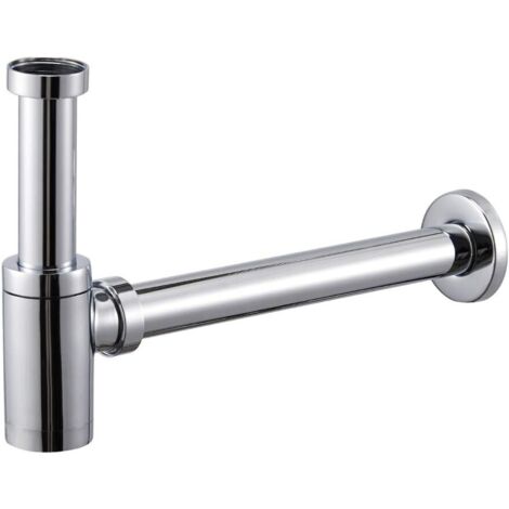 Universal Siphon für Waschbecken & Waschtisch, passt zu Abflussgarnitur, inkl. Geruchsverschluss mit Reinigungsöffnung, Gummimanschette, Röhrensiphon, Höhe verstellbar, 1 1/4 Zoll x 32 mm Chrom (1/5)