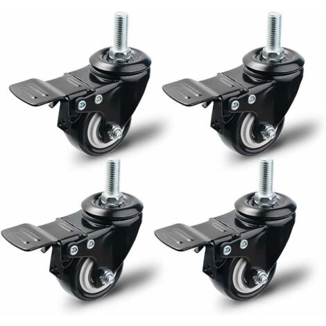 Lenkrolle mit Bremse 50 mm, Set mit 4 Möbelrollen, Lenkrollen, maximale Belastung 200 kg, Schwarz (Schwarz) (1/5)