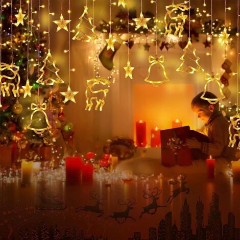 12 Sterne LED Lichterkette,ELEUTH Weihnachtsdeko Innen Lichtervorhang 138LEDs 8 Modi und Timer ,IP44 Weihnachtsbeleuchtung Außen für Fenster,Schlafzimmer,Garten,Balkon,Warmweiß (1/5)