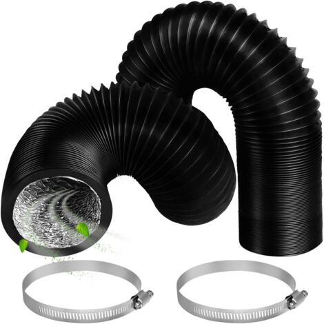 Abluftschlauch 100mm Länge 2m,Schwarz Flexibel PVC Alurohr Schlauch Lüftungsschlauch Schlauch mit 2 Schlauchschelle Edelstahl für Klimaanlagen Alu Flexrohr für Klimaanlage Abzugshaube (1/5)