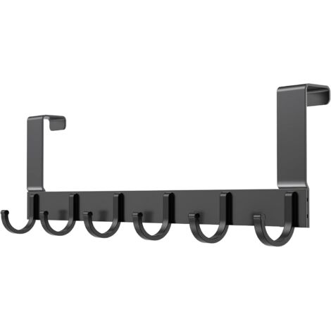 Türhaken zum Einhängen Türhaken mit 6 Haken -Türgarderobe zum Einhängen,Ohne Bohren-Türhakenleiste für Standard Türfalz bis 2.1 cm (1 Pack Schwarz) (1/5)