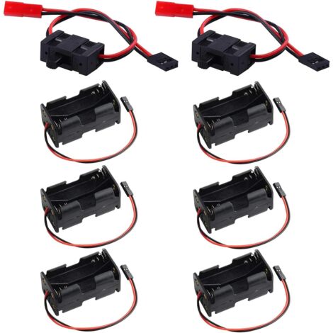 6 Stück 4 AA Batteriehalter Aufbewahrungsbox Empfängergehäuse Behälter 6 V mit 2-poligem JST-Anschluss, 2 Stück Futaba RC Empfängerschalter, für RC Auto Flugzeug (1/5)