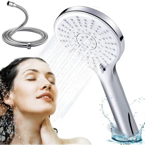 Wassersparende Dusche mit 1,5 m Schlauch – Badezimmer-Duschkopf mit 5 Modi, Hochdruck-Anti-Kalk-Duschkopf, verstellbar, rund, universell für Badezimmer (1/5)