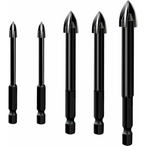 Fliesenbohrer, 5-teiliges Glasbohrer-Set, verschiedene Größen 3/4/5/6/7 mm, Bohrer-Set mit Wolframkarbidspitze für Keramikfliesen, Beton, Kunststoff (1/5)