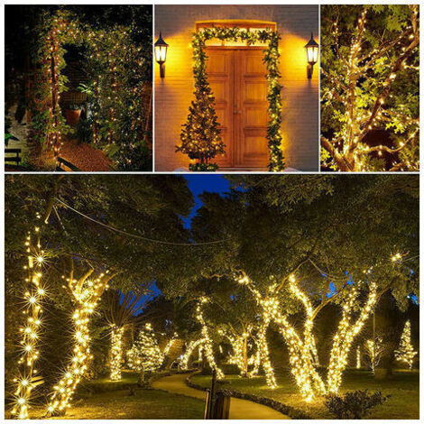 Solarleuchten für den Außenbereich, wasserdichte Solar-Lichterkette für Gartenbäume, Innenhof, Hochzeit, Party, Weihnachten (warmweiß), 100 LEDs, 12 m, 8 Modi. Beleuchtungslicht (1/5)