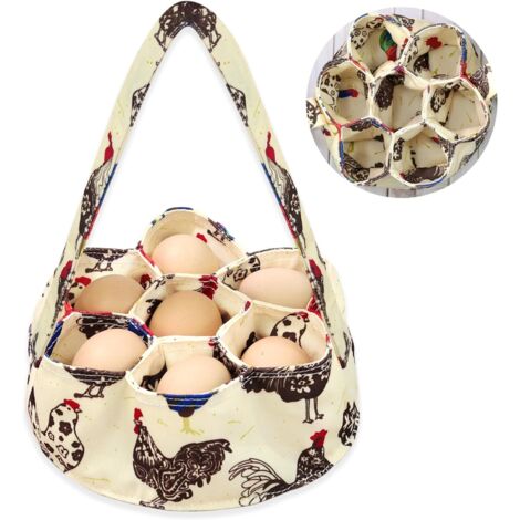Eier Sammelkorb, Strapazierfähige Segeltuch, Eierkörbe für frische Eier, Mini Eiersammelkorb mit 7 Beuteln, Eiersammelbeuteln für Hühnerstall Hühner Ente Gans Eier, Hausfrau Geschenk, 20cm (1/5)