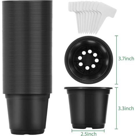 100 Stück Kunststoff-Pflanzen-Sämlingstopf, 10 cm, Anzuchttöpfe, Umpflanzungspflanzen, Blumentopf für Garten, Anzuchtschale, Kindergarten, Schwarz (1/5)