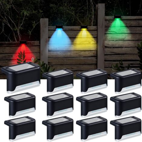 12 Stück Solar-Terrassenleuchten, farbwechselnde Stufenleuchten, schwarze wasserdichte Zaunleuchten für den Außenbereich, Solar-Treppenleuchten für Garten, Einfahrt, Balkon, Terrasse (1/5)