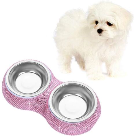 Crystallized Cat Double Pet Feeder Pet Food Dog Bowl Pink Size (1/5)