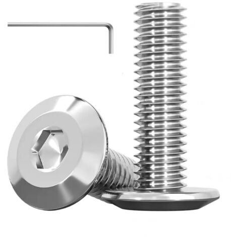 20 Stück M6 x 25 mm Schrauben, Edelstahl Innensechskant Flachkopfschrauben, Vollgewinde Möbelverbinderschrauben mit Schraubenschlüssel (1/5)