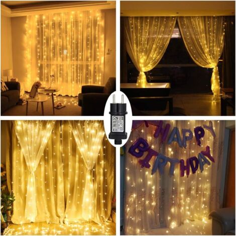 Weihnachts-Lichtervorhang, 3 m x 3 m, 300 LED, 8 Modi, Lichterkette, Vorhang, Licht, Fenster, Lichterkette, Stimmungslampen, Vorhang, Licht, Girlande, Dekoration, Weihnachten, Hochzeit, Geburtstag, Zu (1/5)