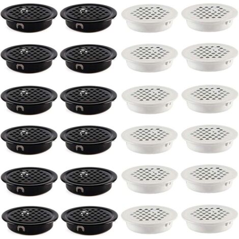 Lüftungsgitter, 35 mm, Entlüftungsloch, Edelstahl, Schrank, Abluftgitter, Belüftung, runder Boden, Netz-Lüftungsloch, 24 Stück, für Schrankmöbel, Schwarz und Weiß (1/5)
