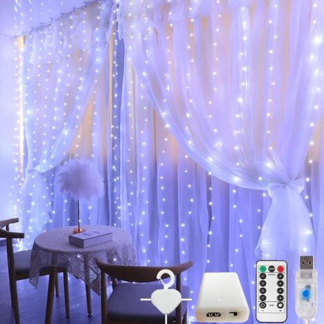Vorhang-Lichtergirlande, 3 m x 3 m, 300 LEDs, USB-Lichtvorhang, 8 Außen- und Innenbeleuchtungsmodi, Dekoration für Fenster, Weihnachten, Hochzeit, Geburtstag, Zuhause, Terrasse (1/5)