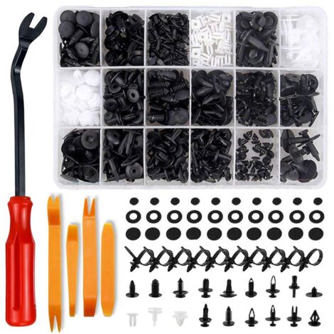 446-teiliges Sortiment an universellen schwarzen Nylon-Clips für Autos, Kunststoffnieten, Karosserie-Zierklammern, mit Werkzeugen zum Entfernen von Befestigungselementen, Kabelbindern und Push-Halter (1/5)