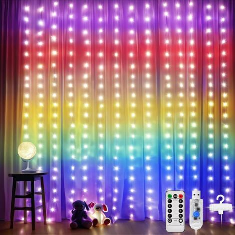 210 LED-Vorhang-Lichterketten, dekorative USB-Vorhanglichter mit 8 Beleuchtungsmodi, wasserdicht für Innen- und Außenbereich, Weihnachtsfeier, Schlafzimmer (irisierend) 1 (1/5)