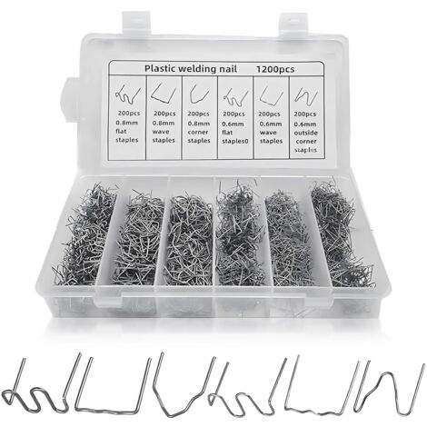 Kunststoff Schweißgerät,1200 Stück Edelstahl Hot Staples,Hot Staples Welder Staple 0,8mm / 0,6mm Schweiß-Zubehör,Stoßstangen-Reparatur set,für Autostoßstange Rissreparatur Heißklammern (1/5)