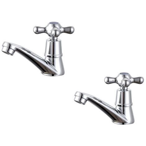 Set mit 2 Badezimmer-Waschtischarmaturen, Waschtischmischbatterien, mit Kreuzgriff, poliertes Chrom (1/5)