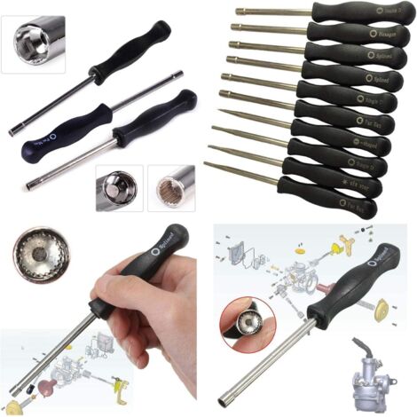 Satz mit 10 Schraubendrehern zum Einstellen von Walbro-Vergasern kleiner 2-Takt-Motoren von Kettensägen/Rotationsmotoren/etc. Husqvarna, Troy-Bilt usw. mit Koffer, Bürste und Reinigungswerkzeug-Set (1/5)