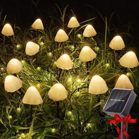 Solar-Lichterkette für den Außenbereich, 10 LEDs, Mini-Solar-Pilzlichter, wasserdicht, 8 Modi, Solar-Lichterkette, dekorative Weihnachtsbeleuchtung für Garten, Terrasse, Hochzeiten, Partys (warmweiß) (1/5)