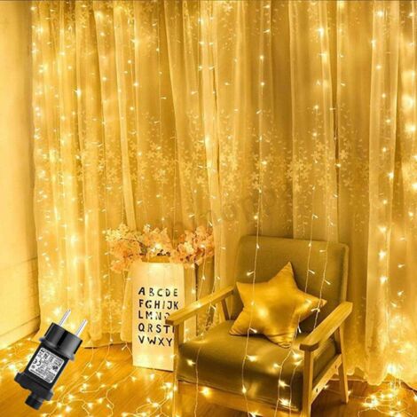 Lichtervorhang, Lichtergirlande, 300 LEDs, 2 m x 3 m, Lichtervorhang, 8 Modi, mit Stecker, Außen- und Innendekoration für Schlafzimmer, Garten, Hochzeit, Weihnachten, Party, Bar – Warmweiß (1/5)