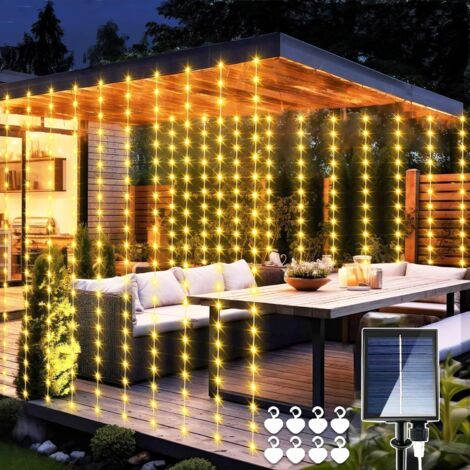Solar-Vorhang-Lichterkette, 3 m x 3 m, 300 LEDs, Solar-Lichterkette für den Außenbereich, mit Fernbedienung, 8 Modi, Hochzeits-Lichterkette, IP65 wasserdicht, Wasserfall-Lichterkette für Garten, Pergo (1/5)