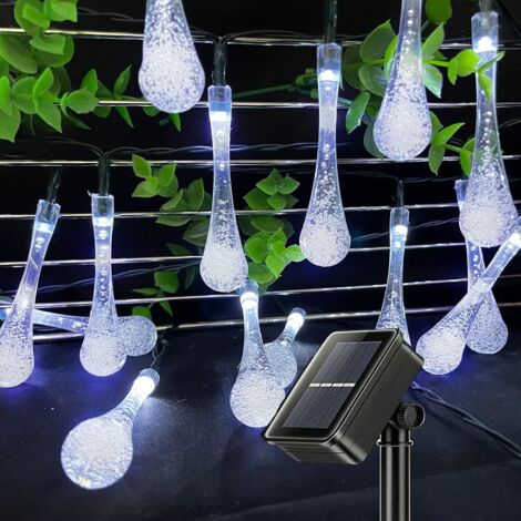 Solar-Außenlichterkette, 50 LEDs, 7,5 m, Solar-Wassertropfenlicht für Außen und Innen, wasserdichte Dekorationslampe für Garten, Bäume, Weihnachtsfeiern, Terrasse (weiß) (1/5)